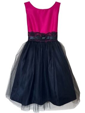 Sweet Kids Fuchsia and Black Lace Tulle Party Dress Size 14